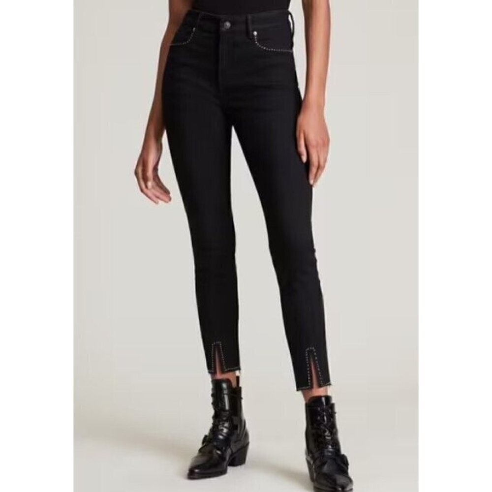 New Allsaints Miller Size Me Studded Skinny Jeans Womens S Black Stretch